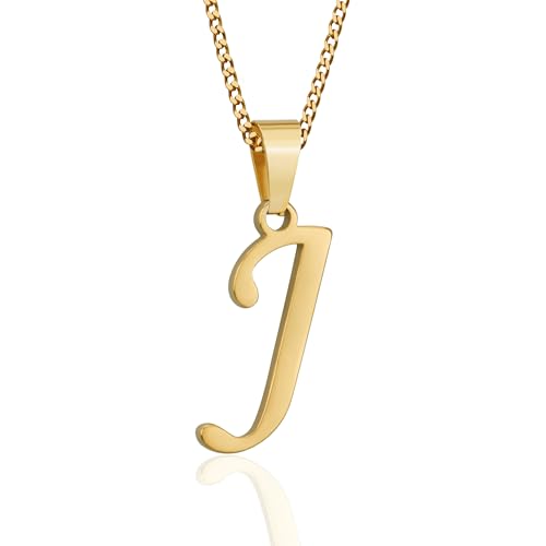 Suweibuke Initial Necklace for Men Women Boys Girls, 18K Gold Plated 26 Letters Pendant Necklace, Personalized Jewelry Gifts - color: Gold--1J
