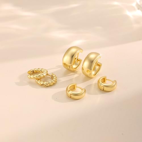 Freekiss 3 Pairs Hoop Earrings Set - Dainty Stud Dangle Cartilage for Women | Hypoallergenic Earrings, Cubic Zirconia Stackable Trendy Small Set Jewelry Gifts for Women - style: 2Polished Twisted Earrings-GD