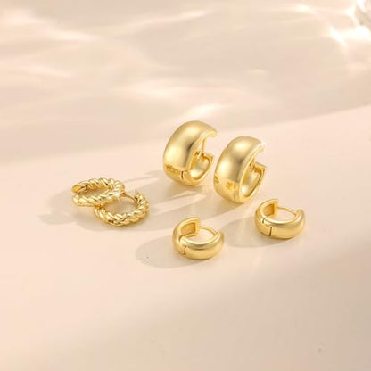 Freekiss 3 Pairs Hoop Earrings Set - Dainty Stud Dangle Cartilage for Women | Hypoallergenic Earrings, Cubic Zirconia Stackable Trendy Small Set Jewelry Gifts for Women - style: 2Polished Twisted Earrings-GD