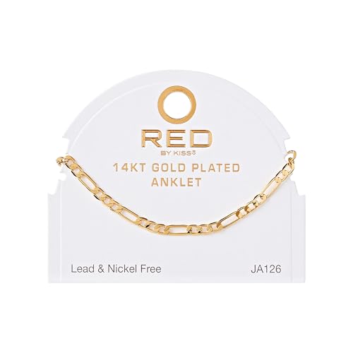 Red by Kiss 14K Gold Plated Glam Fashion Anklet, Hypoallergenic Cuff Link, Adjustable Strap, Lead & Nickel Free for Sensitive Skin - color: Figaro 4MM
