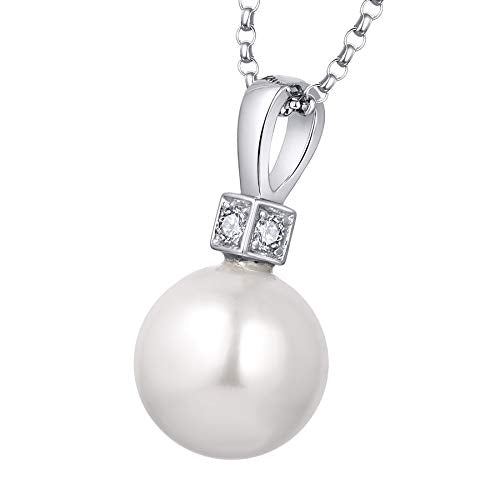925 Sterling Silver Freshwater Cultured Pearl Pendant Necklace JO WISDOM Jewelry for Women,Girls - color: 11mm,white zirconia,round shape,simulated white pearl