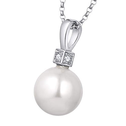 925 Sterling Silver Freshwater Cultured Pearl Pendant Necklace JO WISDOM Jewelry for Women,Girls - color: 11mm,white zirconia,round shape,simulated white pearl