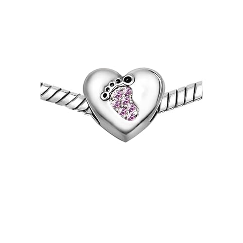 KunBead January-December Birthstone Footprint Heart Birthday Love Bead Charms Compatible with Pandora Bracelet for Mom Daughter Grandma Granddaughter - color: June
