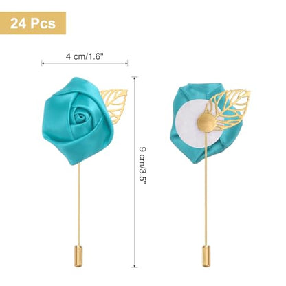 uxcell 24pcs Blue Rose Boutonnieres Flower Pins for Wedding | Buttonholes Pocket Boutonnieres for Wedding Ceremony Anniversary Prom Formal Dinner Party - color: Blue