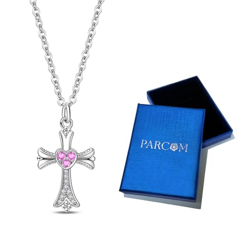 925 Sterling Silver Dainty Necklaces for Women Pendant Jewelry Gift for Her | Hypoallergenic Ocean Animal Love Cherry Blossom Jewelry, Ideal Valentine Birthday Christmas Graduation Gift for Wife Mom - color: Pink Heart Cross