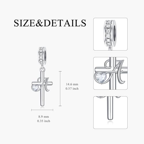 PROESS Initial Cross Charm 925 Sterling Silver Letter A B C Pendant Dangle Charm Beads for Bracelet Initial Cross Jewelry Gifts for Women - style: 1-A
