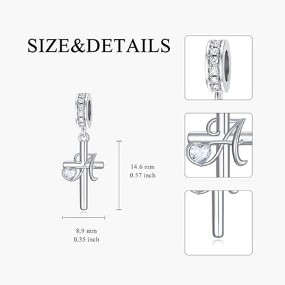 PROESS Initial Cross Charm 925 Sterling Silver Letter A B C Pendant Dangle Charm Beads for Bracelet Initial Cross Jewelry Gifts for Women - style: 1-A