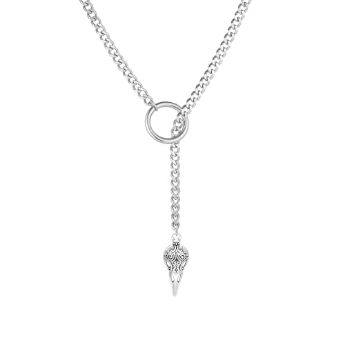 Heart O Ring Slip Chain Choker Necklace for Women Men Stainless Steel Cuban Chain Y-shape Necklaces Punk Rock Collar Adjustable Lariat Y Necklace Prom Necklaces Jewelry - color: Skeleton crow
