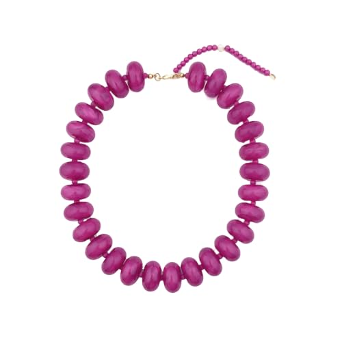Chunky Beaded Statement Necklace for Women, Colorful Rondelle Bead, Bohemian Style, Adjustable Length, Summer Beach Accessory - color: Lavender