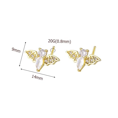 20G Bat L-Shaped Nose Rings for Women Girls Stainless Steel Cubic Zirconia Bat Nose Studs Sparkling Nose Piercing Jewelry - color: Gold