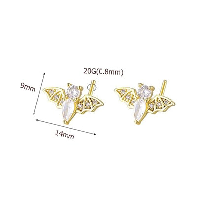 20G Bat L-Shaped Nose Rings for Women Girls Stainless Steel Cubic Zirconia Bat Nose Studs Sparkling Nose Piercing Jewelry - color: Gold