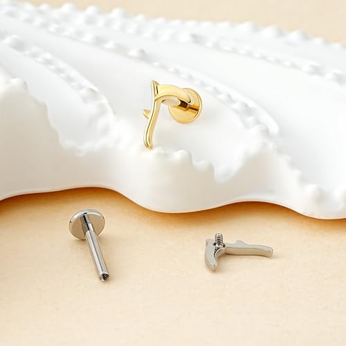 FINE4U 1PC ASTM F136 Titanium Internally Threaded Piercing Jewelry Stud 16G 6mm 8mm for Helix, Tragus, Conch, Flat - color: Sickle - Gold