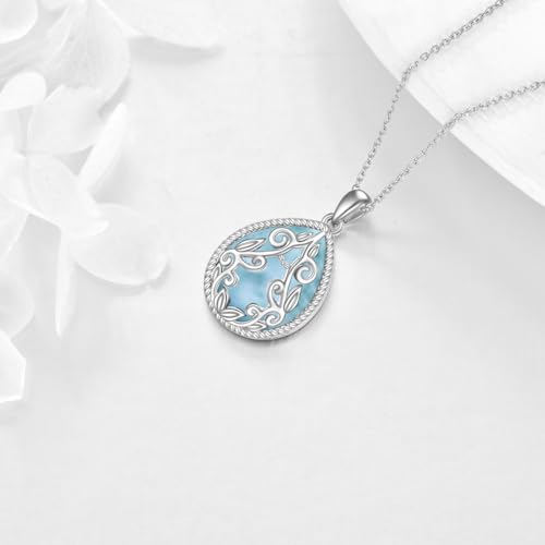 YAFEINI Teardrop Necklace Sterling Silver Filigree Irish Pendant Necklace Natural Stone Moonstone/Lapis Lazuli/Larimar/Moss Agate Necklace Jewelry - color: Larimar Filigree Necklace