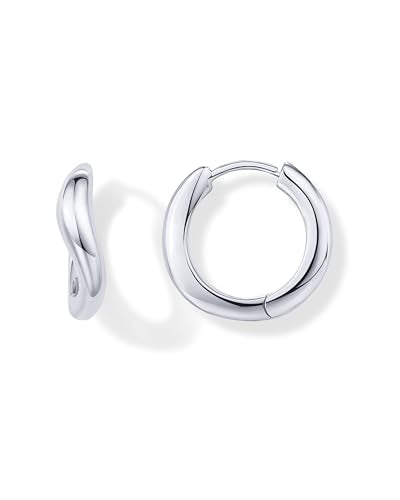 PAVOI 14K Gold Plated 925 Sterling Silver Posts Wavy Huggie Hoops | Twisted Wave Hoop Earrings for Women - color: White Gold
