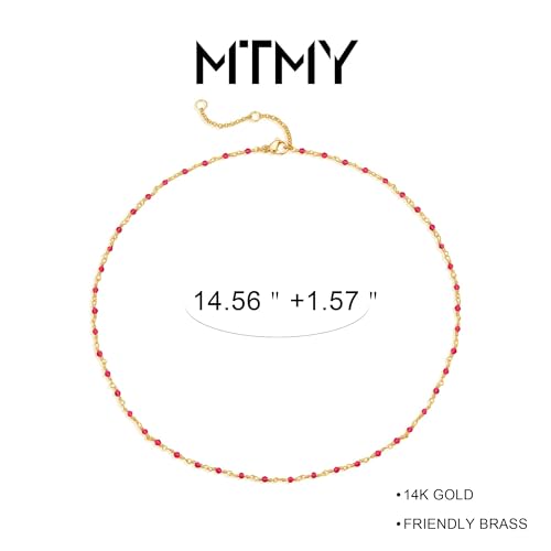 MTMY Beaded Necklaces for Women 14K Gold Plated Dainty Colorful Green/Rose Beaded Pearl Choker Necklace Delicate Boho Choker Necklace Jewelry Gift - style: Crystal-rose