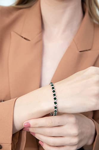 B. BRILLIANT Sterling Silver Genuine, Created or Simulated Gemstone Round S Design Tennis Bracelet for Women - color: Simulated Emerald - Sterling Silver
