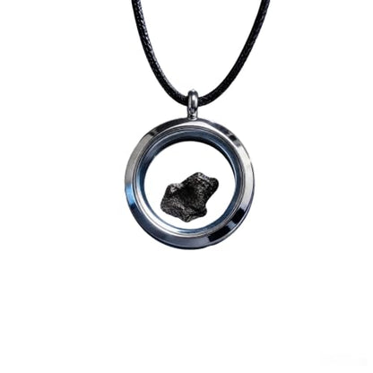 Campo del Cielo Meteorite Necklace - Genuine Argentine Iron Meteorite Pendant in Sterling Silver Round Locket Box - Unique Space Jewelry Gift for Women Men - 1-3g in Elegant Gift Box