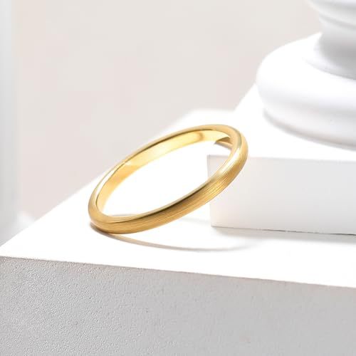 King Will Wedding Band for Men Women, 2/4/6/7/8mm Domed Matte Brushed Tungsten Carbide Rings, Solid/Dual Color Engagement Rings, Comfort Fit - color: Gold-2mm