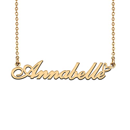 HUAN XUN Custom Name Necklace for Women Stainless Steel Customized Jewelry | 18k Gold Plated Nameplate Heart Pendant,Adjustable Delicate Chain,Personalized Gifts for Mother Day Christmas Birthday - color: Annabelle - Gold