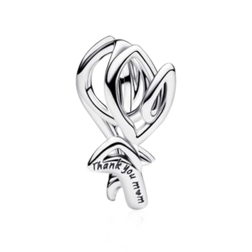 LaMenars 925 Sterling Silver Charms for Pandora Bracelets & Necklaces | Bead Charms Birthday Holiday Jewelry Gifts For Women - color: Flower Thank You Mom Charm