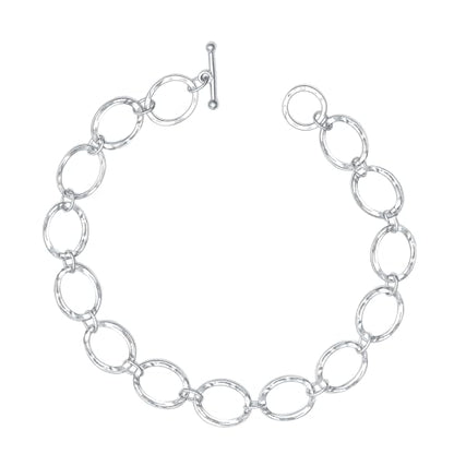 LeCalla 925 Sterling Silver Hammered Link Bracelets for Women | Handmade Bohemian Textured Chain & Oval Link Bracelet | Women's Adjustable Paperclip, Circle & Oval Hammered Bracelets - color: T Bar Oval Link