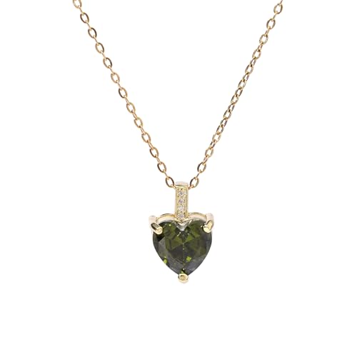 Heart Birthstone Necklace for Women, 14K Gold Plated Birthstone Pendant Necklace Cubic Zirconia Diamond Necklace Dainty Gold Necklace Birthday Gifts for Women Girls - color: 08. August(Peridot)
