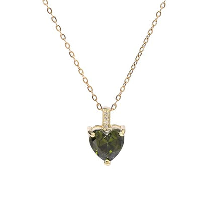 Heart Birthstone Necklace for Women, 14K Gold Plated Birthstone Pendant Necklace Cubic Zirconia Diamond Necklace Dainty Gold Necklace Birthday Gifts for Women Girls - color: 08. August(Peridot)