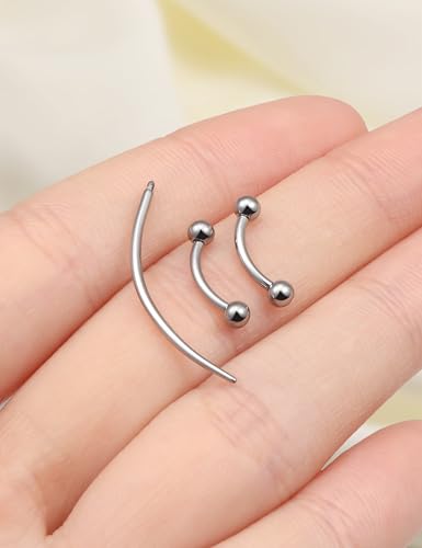 Eyebrow Piercing Jewelry F136 Titanium Internally & externally Threaded Curved Barbell Vertical Labret Lip Jewelry Ear Rook Navel Belly Button Ring Women Men 20g 18g 16g 6mm/8mm/10mm/12mm - color: 8mm 16G Internal Thread Titanium Ball Eyebrow Rings