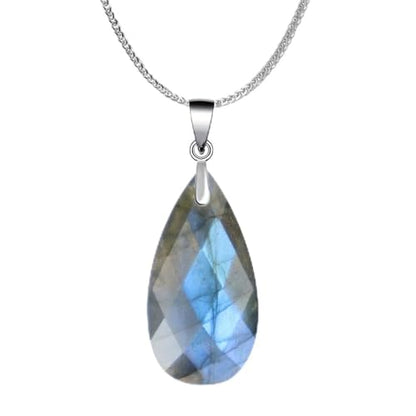 iSTONE 925 Sterling Silver Natural Crytral for Womens Pendant Necklace, Gemstone Birthstone with 17.8" Silver Chain Ladies - color: Labradorite- faceted