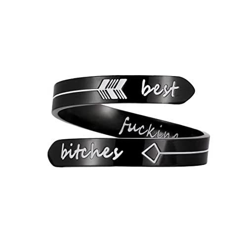 Opening Black Keep Going ring Stainless Steel Adjustable Never give up Jewelry Inspirational Opening Stacking Cute Hiphop Band - style: Best F bitchxs