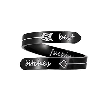 Opening Black Keep Going ring Stainless Steel Adjustable Never give up Jewelry Inspirational Opening Stacking Cute Hiphop Band - style: Best F bitchxs