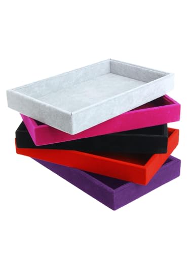 Velvet Jewelry Tray, Stackable Design, Drawer Insert, Multi-Compartment Storage, for Necklace Bracelet Ring Watch Organizing (Purple)