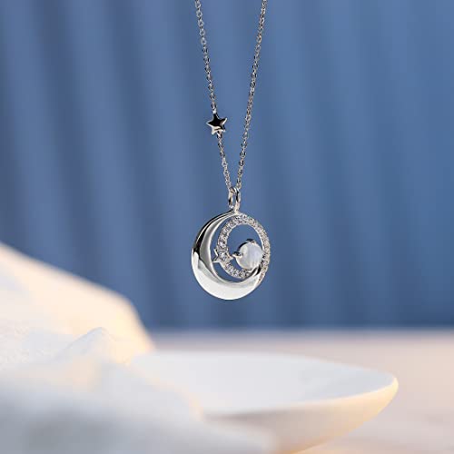 FANCIME Birthstone Necklaces 925 Sterling Silver Moon and Star Pendant Fine Jewelry Birthday Mothers Day Gifts for Mom Wife Her Daughter, Adjustable Chain 16+2" - color: Jun.- Moonstone