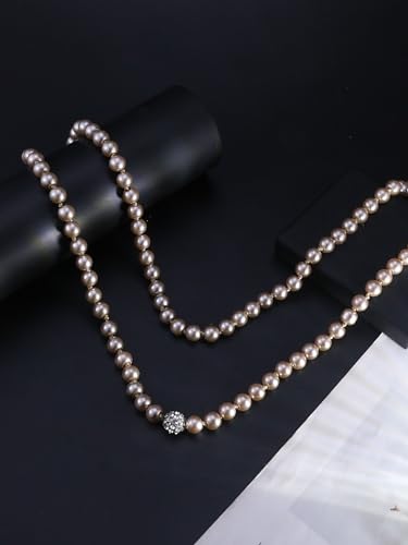 Long Pearl Necklace for Women Dainty Zircon Bead Pearl Necklace Layered Faux Pearls Necklaces Long Wedding Long Pearl Necklace Delicate Jewelry for Brides - color: Champagne-F