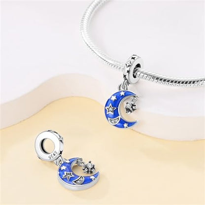 14K Gold Plated Charms for Bracelets Necklace Star Moon Cross Beads Woman | 925 Sterling Silver Charms Butterfly Cute Cat Dog Evil Eye Lucky Bracelet Beads Aesthetic Peandant Jewelry Gift for Mom - color: blue moon charm