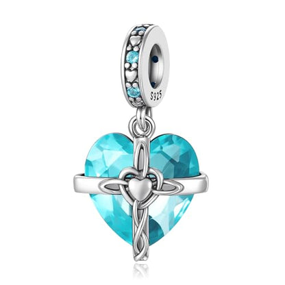 HappyStar 925 Sterling Silver Birthstone Charms for bracelets Fashion Cross Love Heart Dangle Pendant Bead Charm fit charm bracelets Happy Birthday Gift for Women MOMs - color: l-December Birthstone Charm