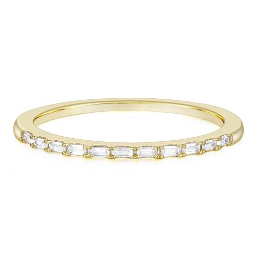TIGRADE Half Eternity Ring for Women, Baguette Cubic Zirconia Anniversary Thin Stacking Ring, Minimalist CZ Statement Band, Size 3-11 - color: Gold