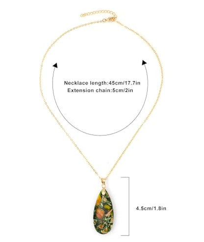Stone Necklaces for Women Teardrop Gemstone Pendant Necklace Natural Stone Chain Necklaces - color: Yellow Green