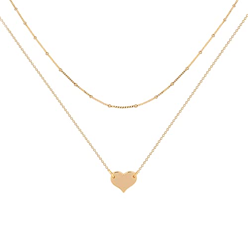 MEVECCO Dainty Pendant Layered Necklaces for Women | 18K Gold Plated Brass, 2-Piece Set With A Choker-Length Upper Layer, Wear Together Or Separately, Refined Everyday Style - style: Heart/Single