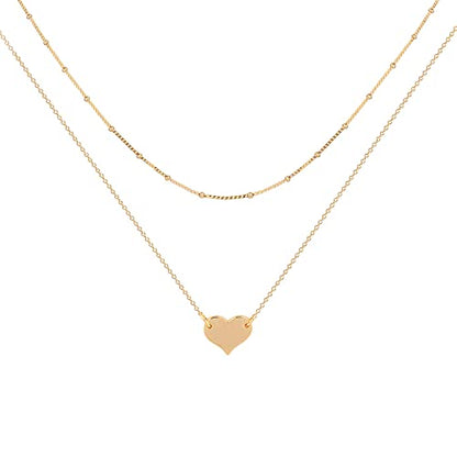 MEVECCO Dainty Pendant Layered Necklaces for Women | 18K Gold Plated Brass, 2-Piece Set With A Choker-Length Upper Layer, Wear Together Or Separately, Refined Everyday Style - style: Heart/Single
