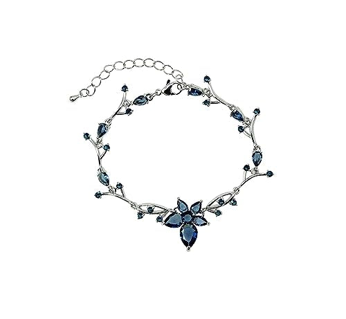 Faship Gorgeous CZ Crystal Floral Necklace Earrings Set - color: Navy Blue / Matching Bracelet