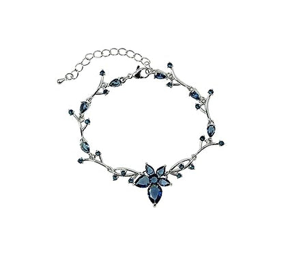 Faship Gorgeous CZ Crystal Floral Necklace Earrings Set - color: Navy Blue / Matching Bracelet