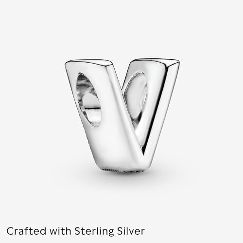 Pandora Alphabet Charm - Compatible Moments - Gift for Her - Made with Sterling Silver - with Gift Box - style: Letter V