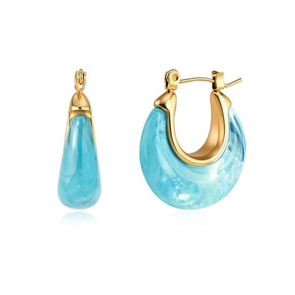 Chunky Hoop Earrings for Women, Lightweight Statement Daily Wear Gifts - color: blue