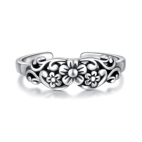 925 Sterling Silver Toe Ring Adjustable Butterfly Filigree Boho Ocean Wave Summer Jewelry for Women - style: Flower