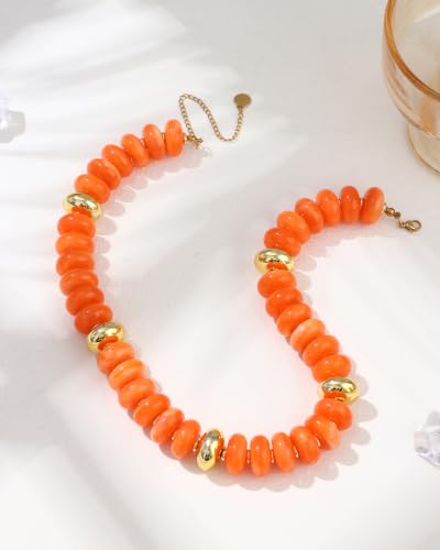 FIRAZIO Colorful Chunky Beaded Necklaces for Women | Trendy Statement Necklace Choker Necklace Boho Summer Beach Vacation Jewelry Gift - color: Orange Beaded