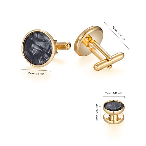 wynameleri Mens Classic Shirts Cufflink Studs, Mother-of-Pearl Tuxedo Shirt Button and Cuff Links Set, Formal Business Wedding Jewelry - color: MOP-Gold Black