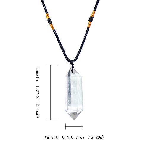 Runyangshi Clear Quartz Healing Crystal Pendants, Double Pointed Natural Crystal Quartz Necklace 6 Faceted Chakra Crystal Wand Stone - color: Clear Quartz