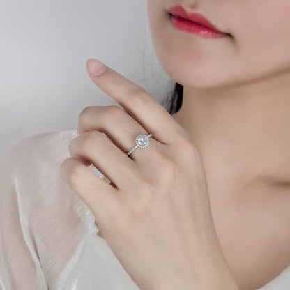 LUSHE Moissanite Engagement Ring 1-2CT D Color VVS1 Clarity 925 Sterling Silver with 18K White Gold Plated Solitaire Moissanite Wedding Promise Rings for Women - color: 005-1 Carat