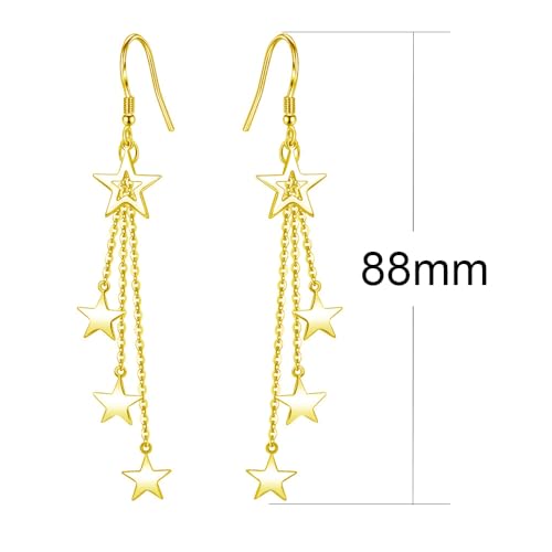 925 Sterling Silver Dangle Earrings with Charms Heart, Water drop, Moon, Star Long Drop Earring for Women Jewelry Gifts Hypoallergenic - color: star-gold